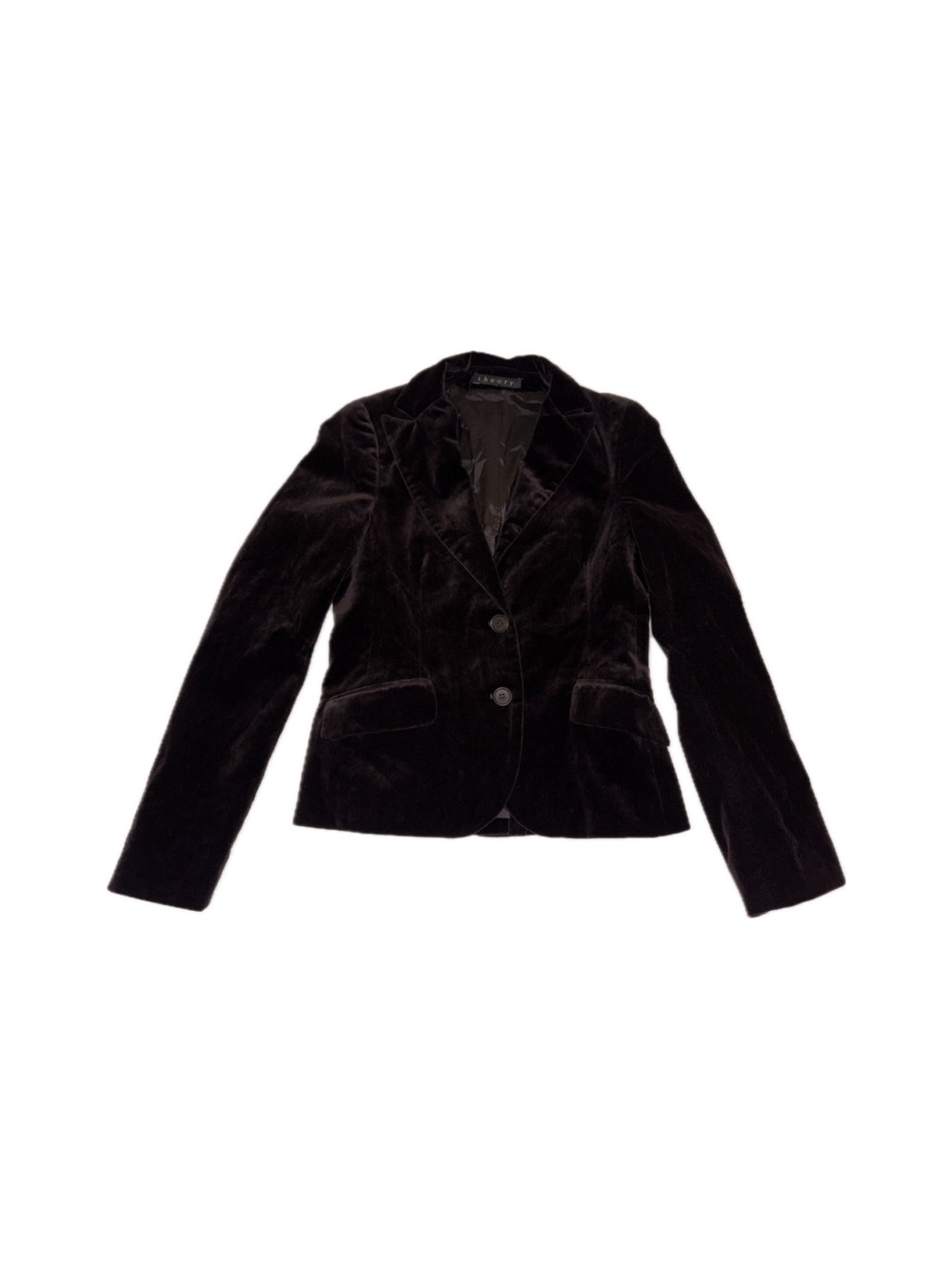 Theory Women’s Dark Brown Plum Stretch Velvet Tailored Blazer – Size 6